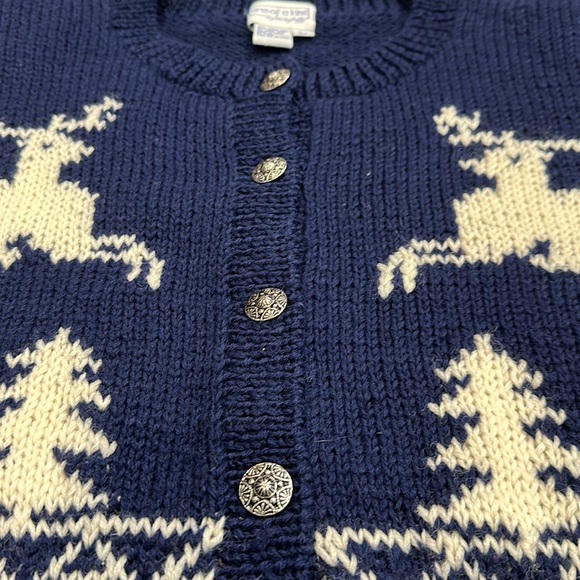 VINTAGE Cardigan Hand Knit “One of a Kind” Wool Sweater Navy Blue Size Large - Picture 7 of 11
